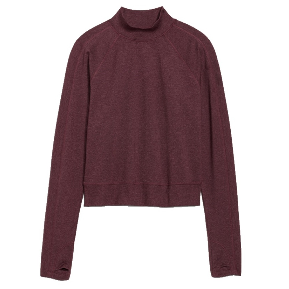 Old Navy XSP burgundy CozeCore mockneck cropped rib-paneled active top